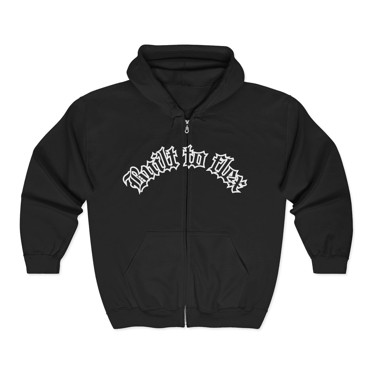 Zip Hoodie — "Built to Bleed" Gothic Script Full-Zip Hooded Sweatshirt
