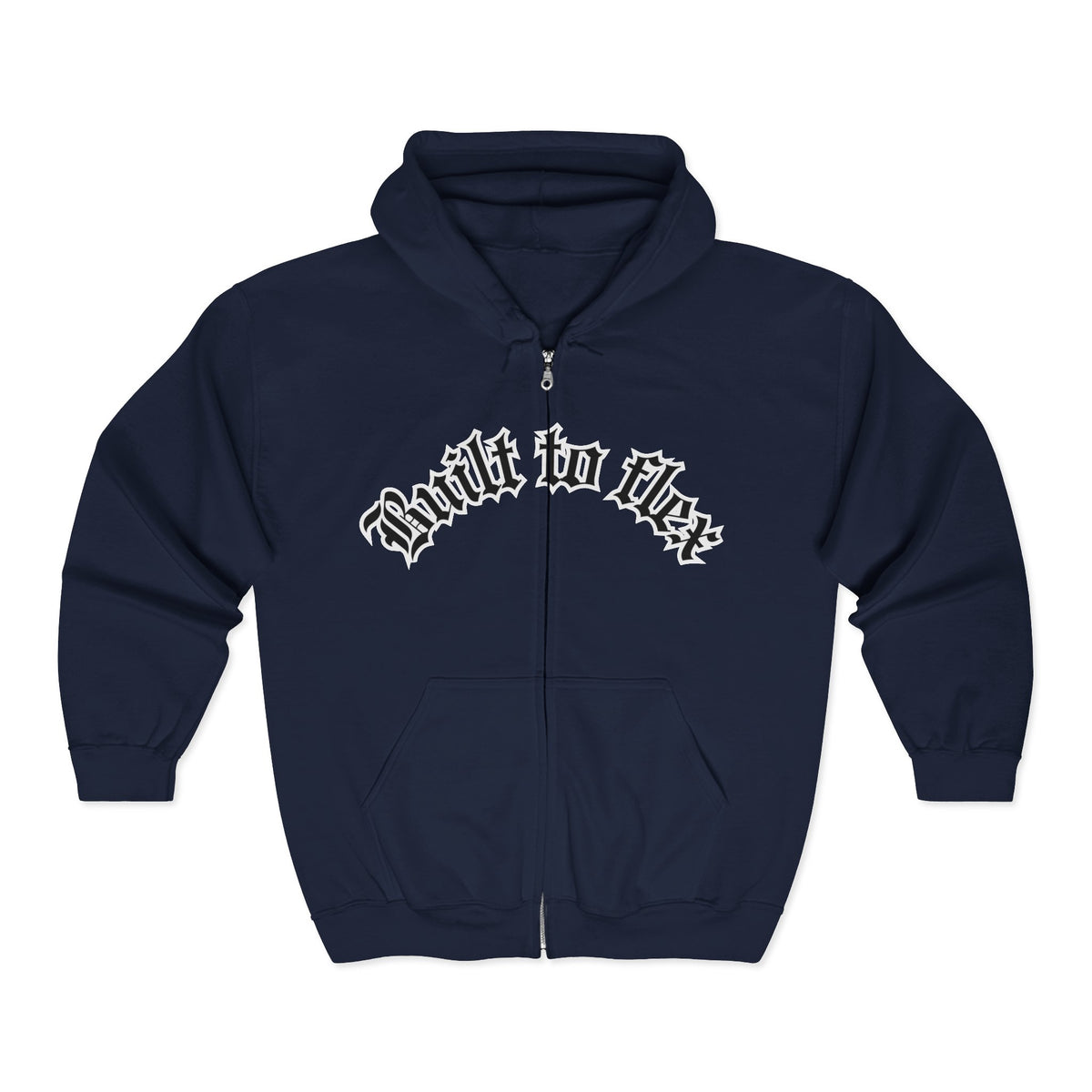 Zip Hoodie — "Built to Bleed" Gothic Script Full-Zip Hooded Sweatshirt